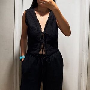 laced back open front tie up crop top black blouse y2k grunge sleeveless shirt